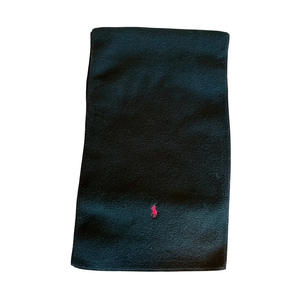 Polo Ralph Lauren Black Fleece Scarf Red‎ Pony Logo Made in USA 90s vintage
